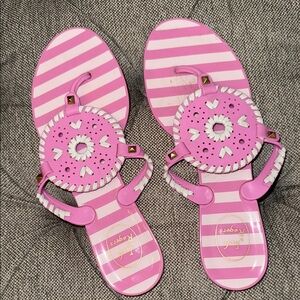 Jack Rogers Pink and White Striped Sandals with Decorative Accents